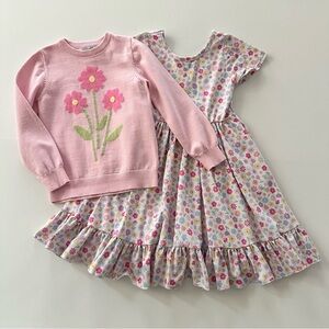 Girls 7 Pink Flower Sweater & Twirl Dress Matching Set Spring Easter